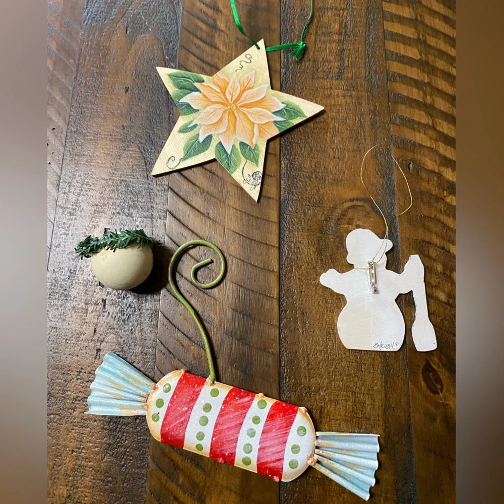 Festive Holiday Ornament Lot of 4 Snowman Candy Star